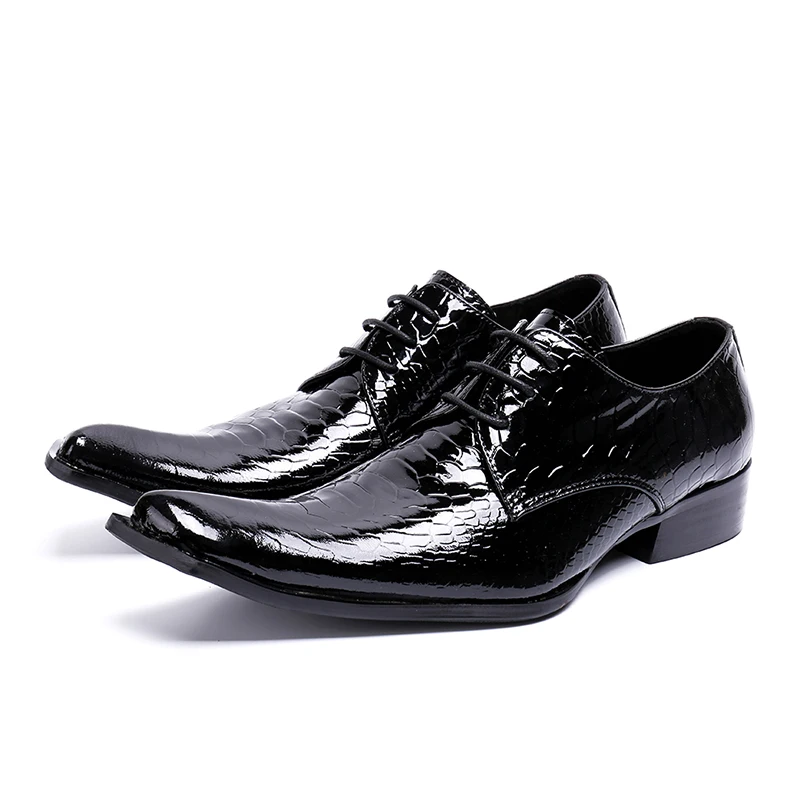 Sapato Social Masculino Wedding Shoes Men Black High Quality Leather Lace Up Shoes Pointed Toe Snake Skin Formal Oxford Shoes