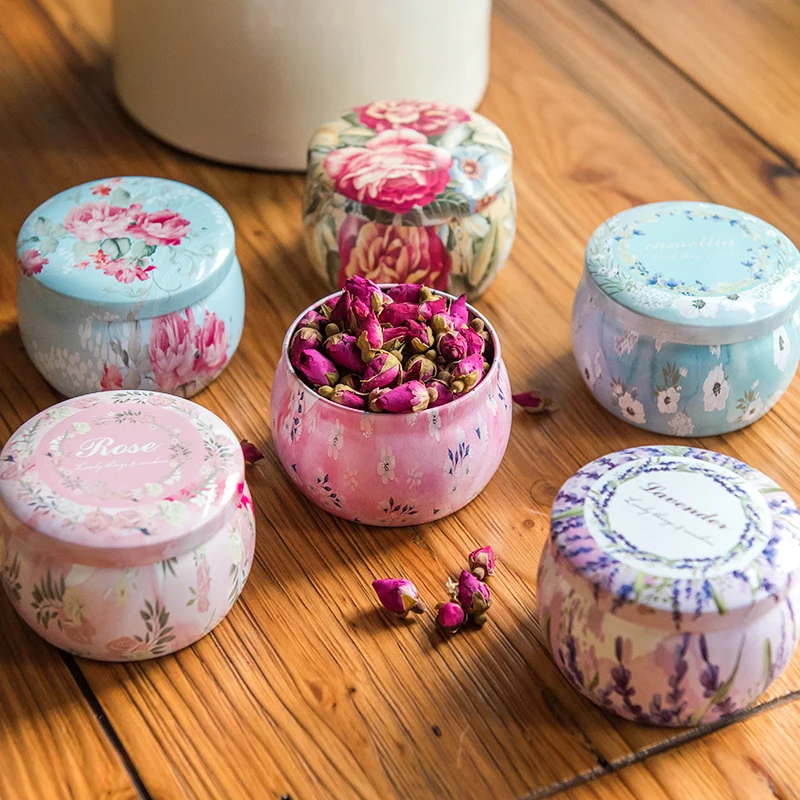 

European Vintage Flower Printed Mini Candy Rose Tea Tin Box Round Candle Container Small Jewelry Coin Storage Box For Home Decor