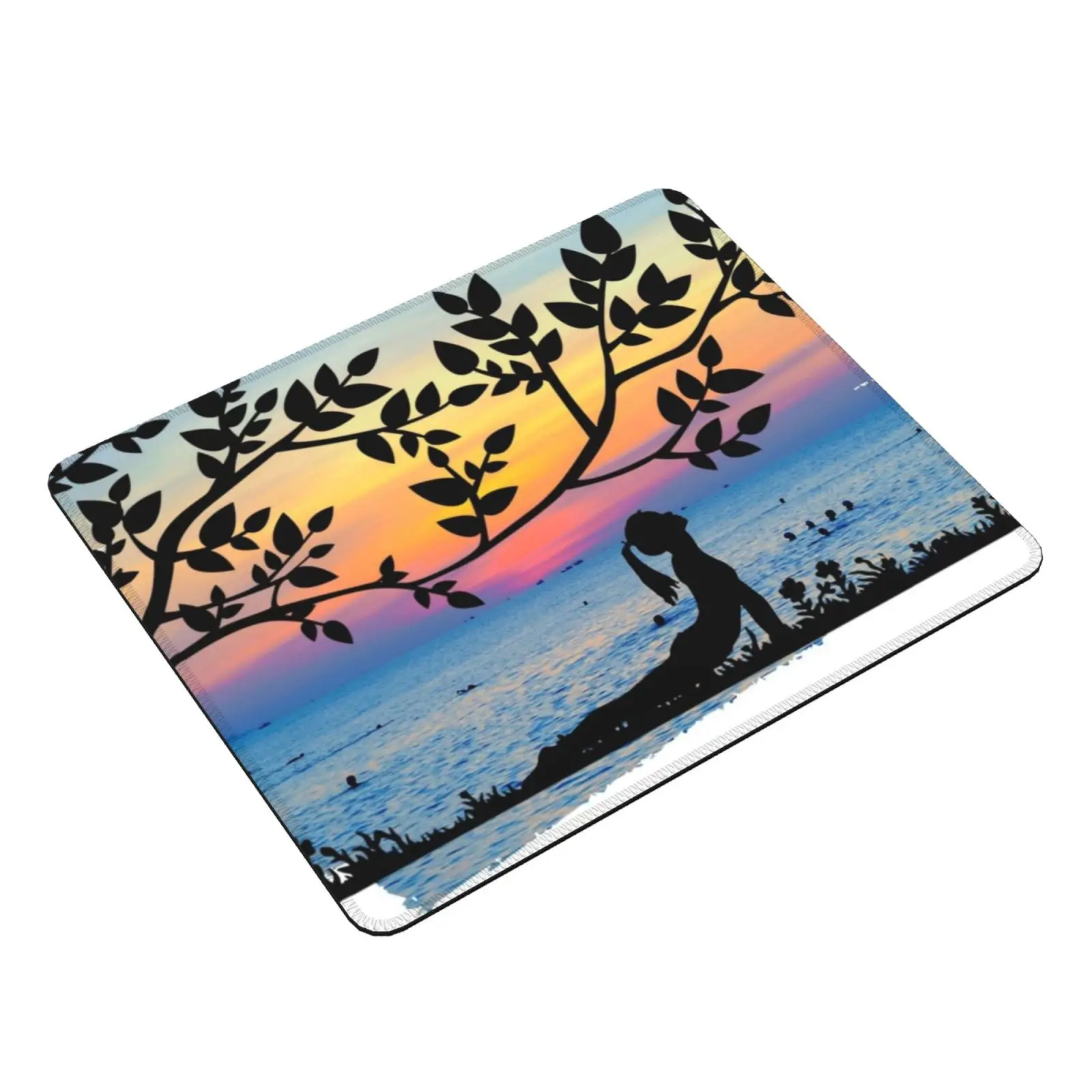 Yoga Under A Tree Mouse Pad DIY Print Yoga Pose Tree Exercise Fitness Meditation Meditation Sunset