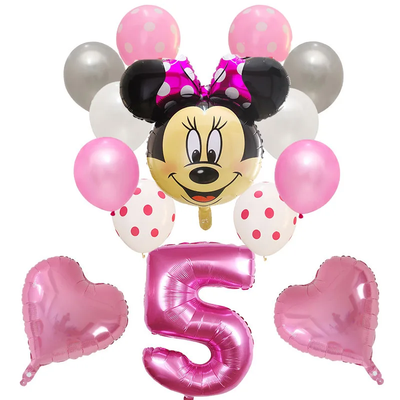 14pcs Mickey Minnie Mouse Foil Balloon Number Latex Balloons Baby 1 2 3 4 5 6 7 8 9st Birthday Party Decoration Kids Toy Globos