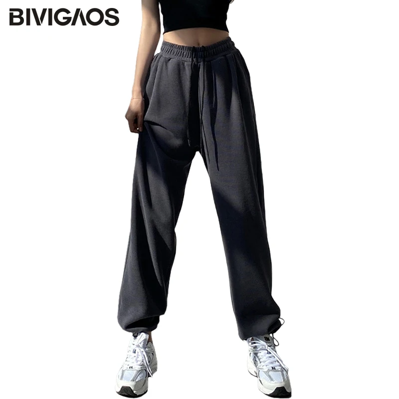 

BIVIGAOS Tide Fashion Casual Loose Sport Pants Women Baggy Pants High Waist Straight Wide Leg Pants Sweatpants Spring Autumn