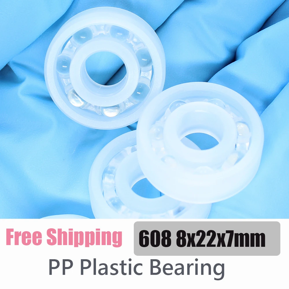 PP 608 Plastic Bearing 8*22*7 mm 2Pcs Corrosion Resistant No rust Non-Magnetic Glass Balls Plastic Ball Bearings