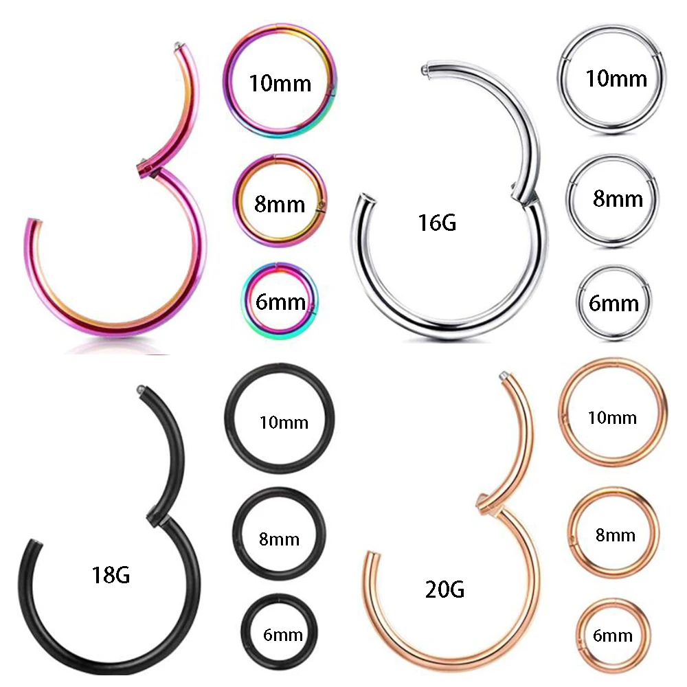 

16G 18G Hinged Clicker Nose Rings Hoop Surgical Steel Helix Cartilage Daith Tragus Sleeper Earrings Body Piercing Improved