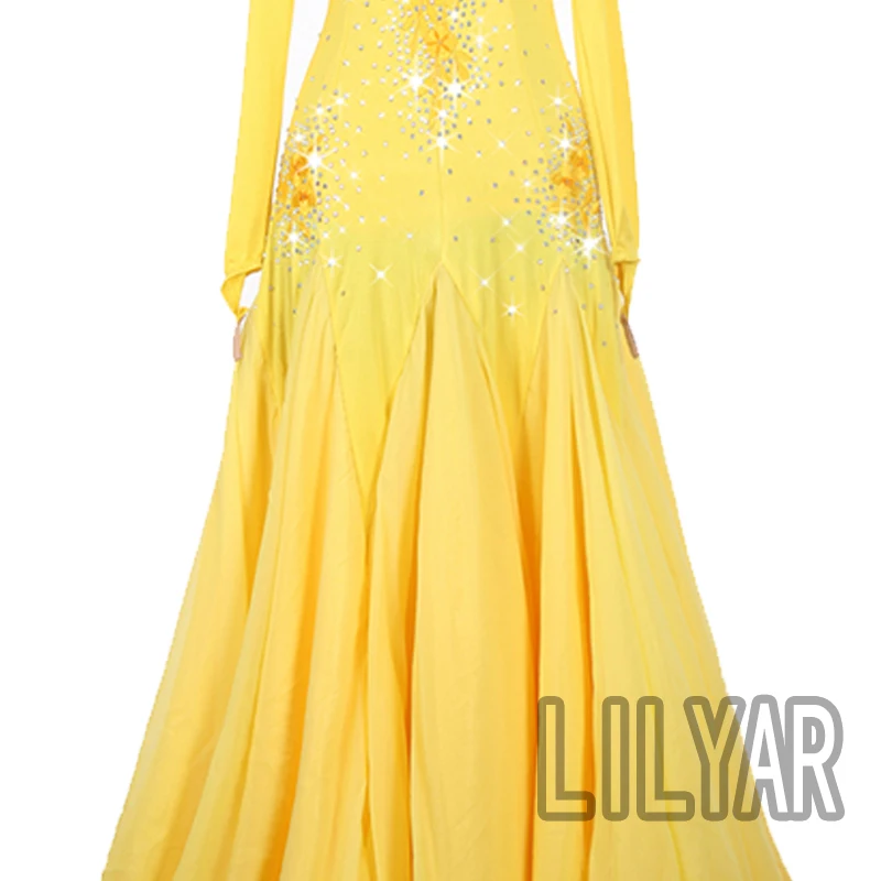 Ballroom Skirt Standard Competition Show Custom New Adult Yellow Embroidery Dress