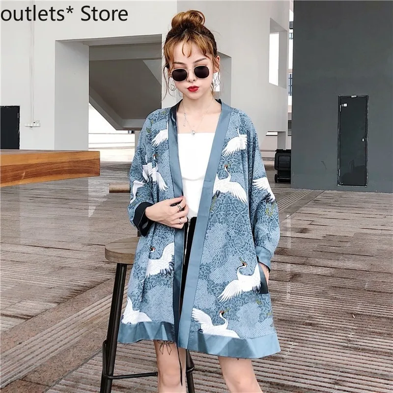 Summer New Japanese Traditional Kimono Fairy Crane Yukata Cardigan Sun Protection Clothing Kimono Dress