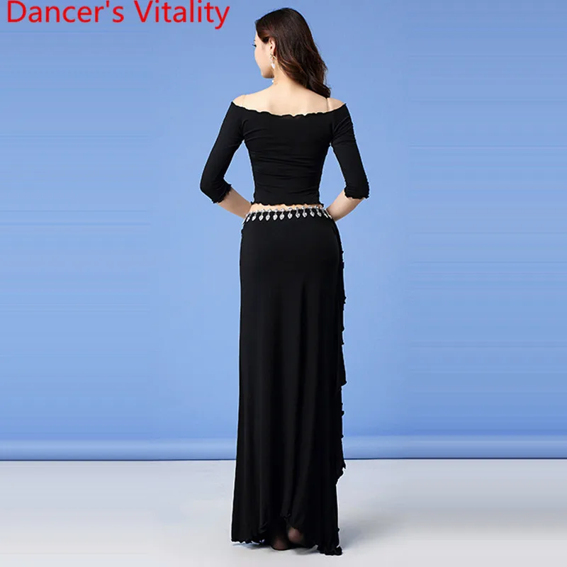 Belly Dance Practice Clothes Winter New Modal V Neck Top Long Skirt Set Women Beginners Oriental Indian Dancers Training Costume