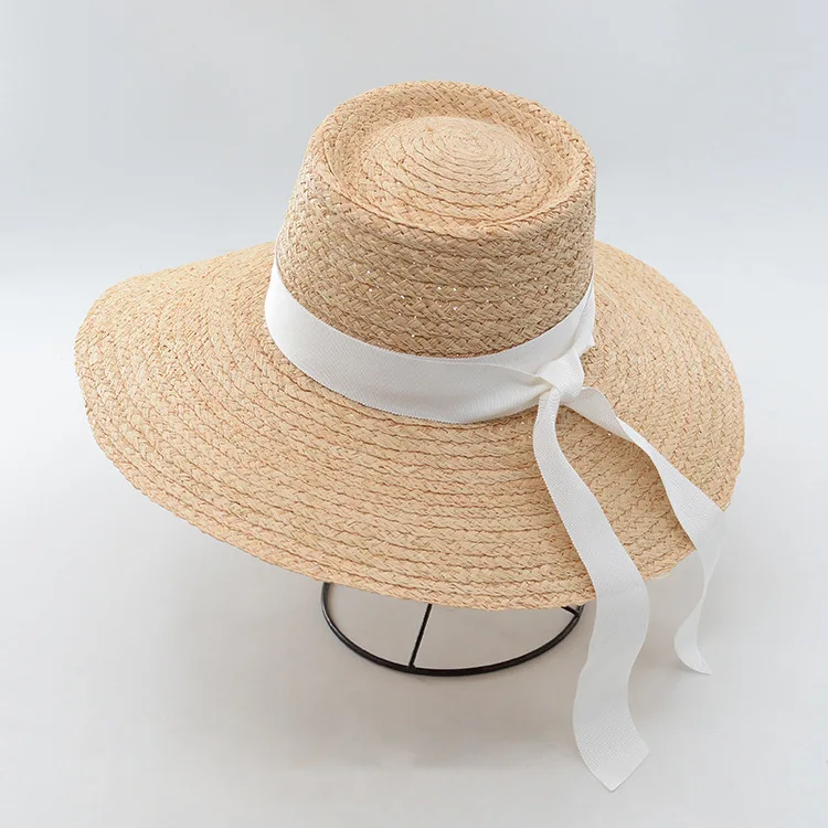 European American New Natural Raffia Ribbon Bowknot Big Wide Concave Top Summer Ladies Travel Sunshade Straw Hat Chapeu Feminino