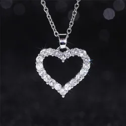 Huitan Bling Bling Princess Heart Pendant Necklace Silver Color Romantic Wedding Engagement Necklaces Trendy Jewelry for Women
