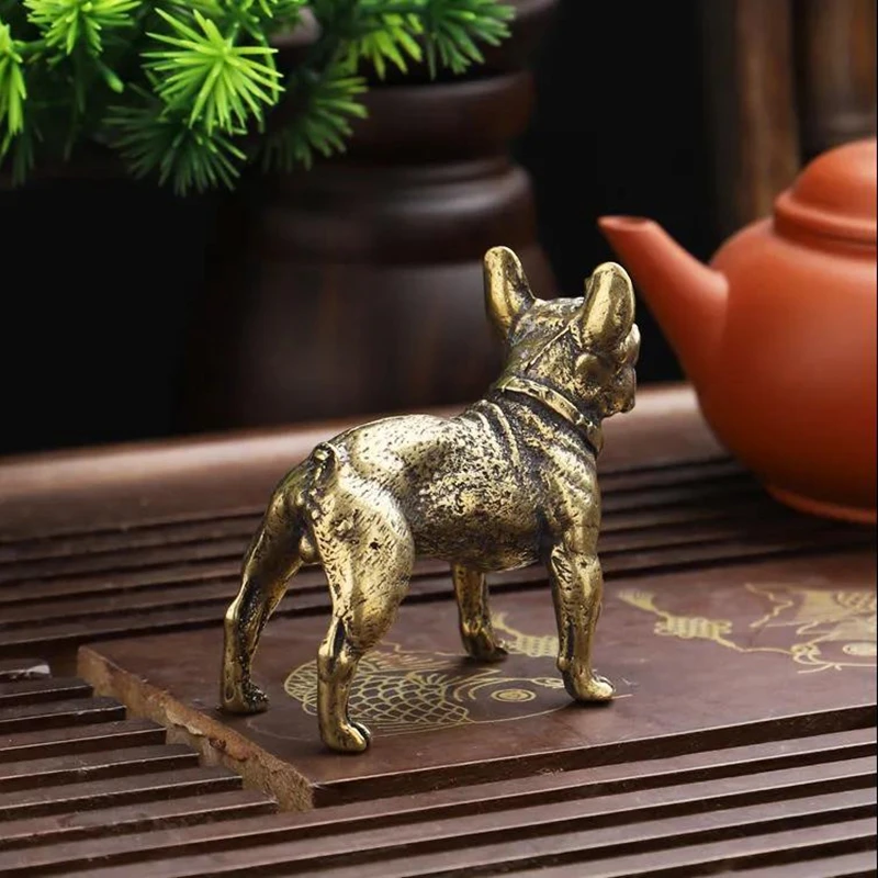 Copper Desk Ornaments Bulldog Miniatures Figurines Handmade Retro Brass Animal Pet Dog Statue Home Decorations Accessories Craft view 4