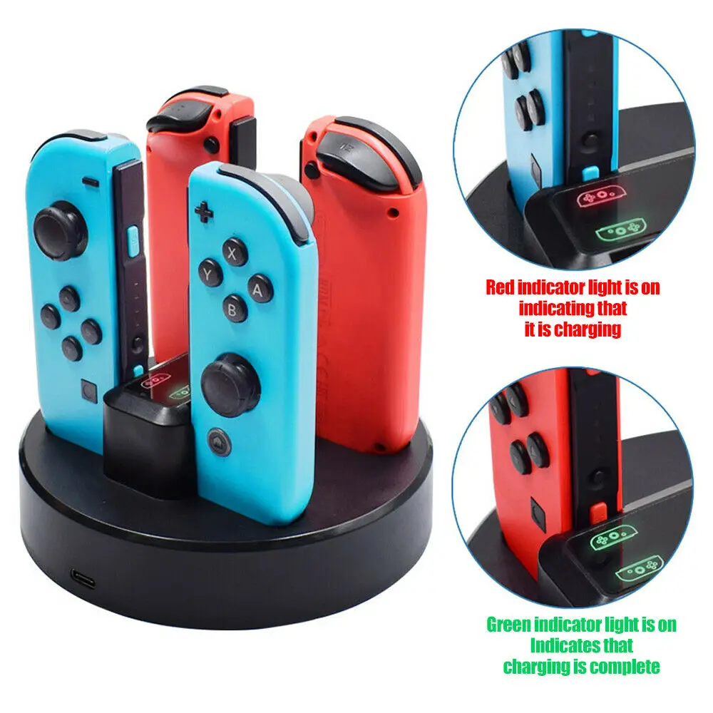 جهاز شحن محطة ل نينتندو سويتش Joycon 2 منافذ USB مؤشرات ضوئية ل نينتندو سويتش أذرع التحكم في ألعاب الفيديو شاحن حامل