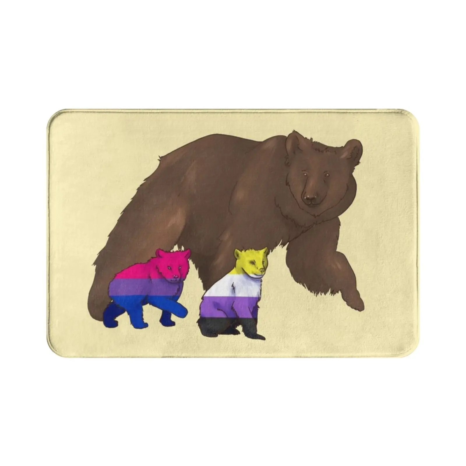 Updated! Mama / Papa / Parent Pride Bear-Nonbinary And Bi Carpet Mat Rug Cushion Soft