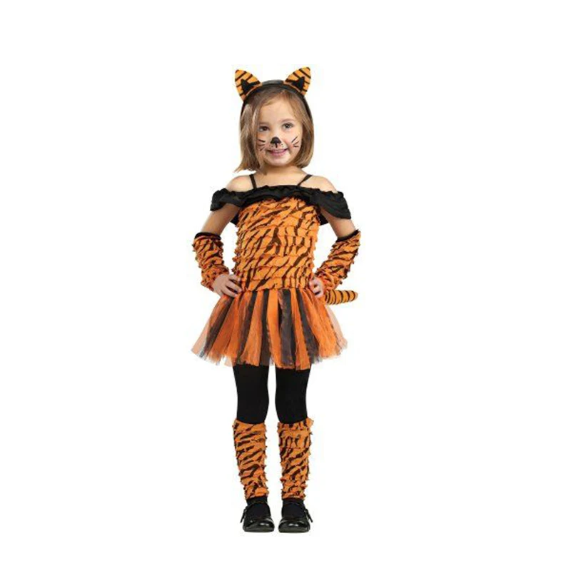 Reneecho-vestido extravagante tigre para crianças, traje de tigre para meninas, traje infantil, roupa de Halloween, Carnaval Purim