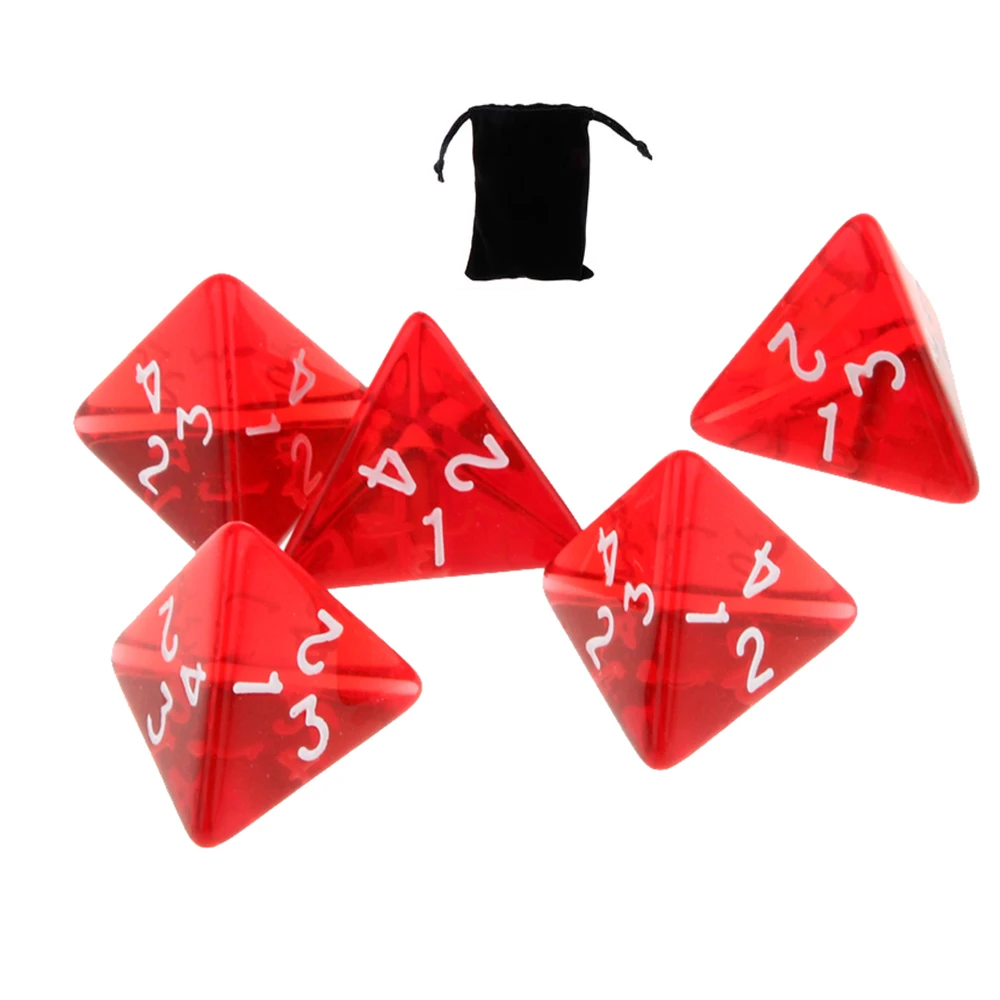 Juego de dados poliédricos para enseñanza de matemáticas, juego de dados de acrílico de 4 lados, D4, DND, RPG, rojo transparente, juegos de mesa con