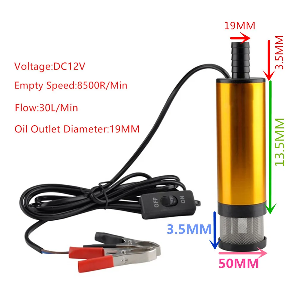 

Acheheng 12V Oil Pump Cigarette lighter Flow: 30L/min 5m power line Pumping Diesel Oil Submersible Electric Water Pump 12V