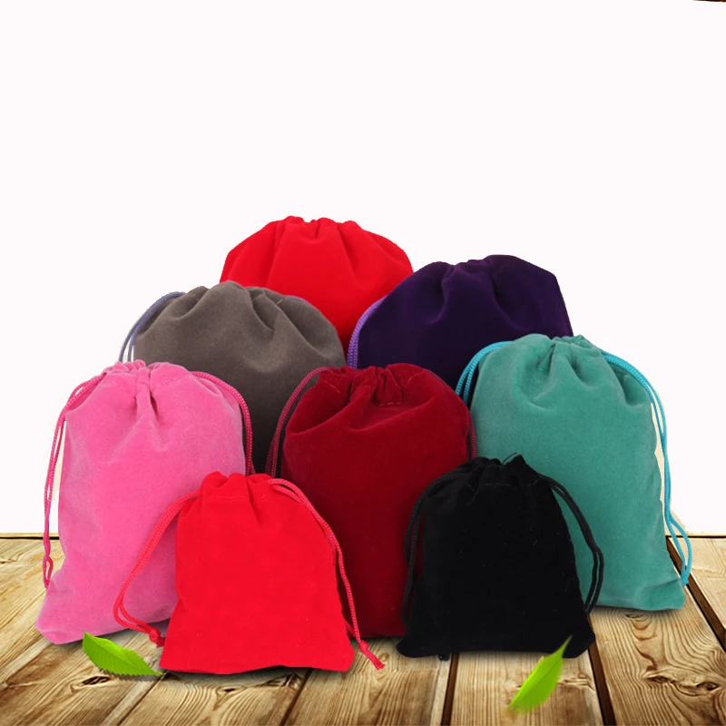 Fashion 100Pcs 7x9cm 8x10cm Velvet Pouches Colorful Jewelry Packaging Display Drawstring Pouch Bag Christmas Wedding Gift Bags