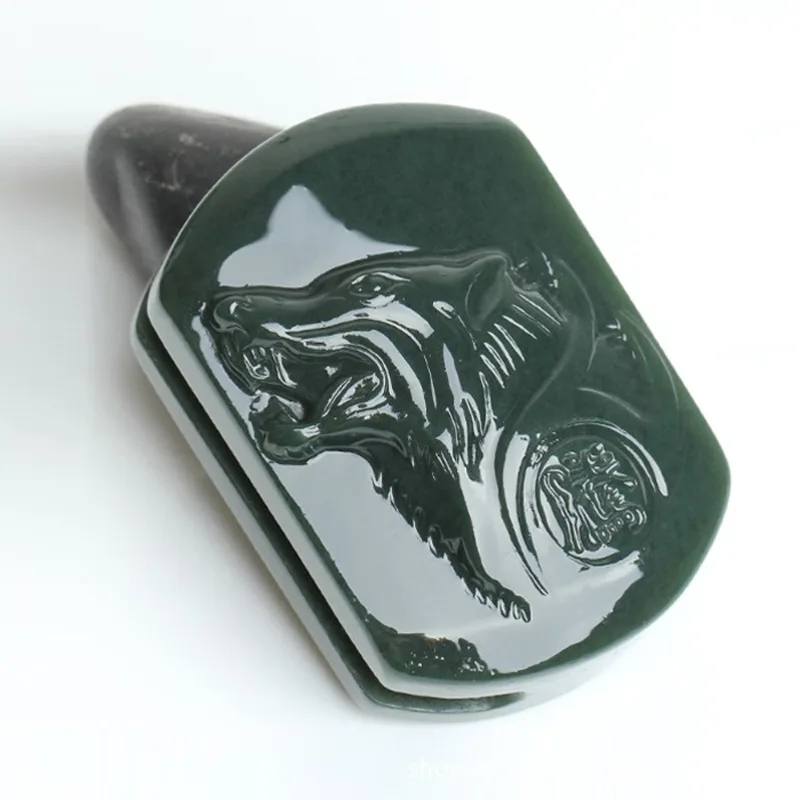 Natural Hetian Sapphire Jade Pendant Hand made Square Wolf head Men's belt buckle fashion Accessories