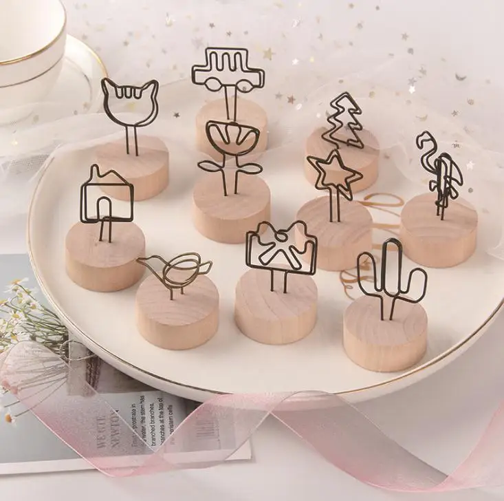 Wood Stand with Clip Wedding Wooden Photo Clip Card Holder Table Stand Number Memo Stand  SN2469