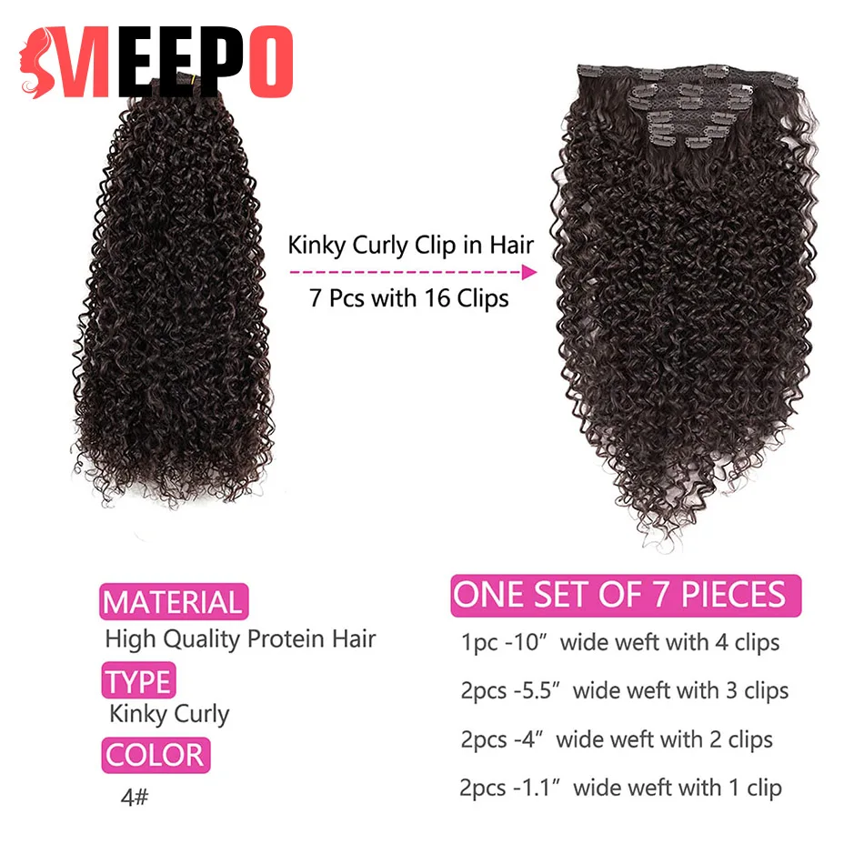 Meepo Synthetic Curly Clip In Hair Extensions for Black Women Curly Hairpieces with Combs Light Brown Color 26Inch65CM 7Pcs