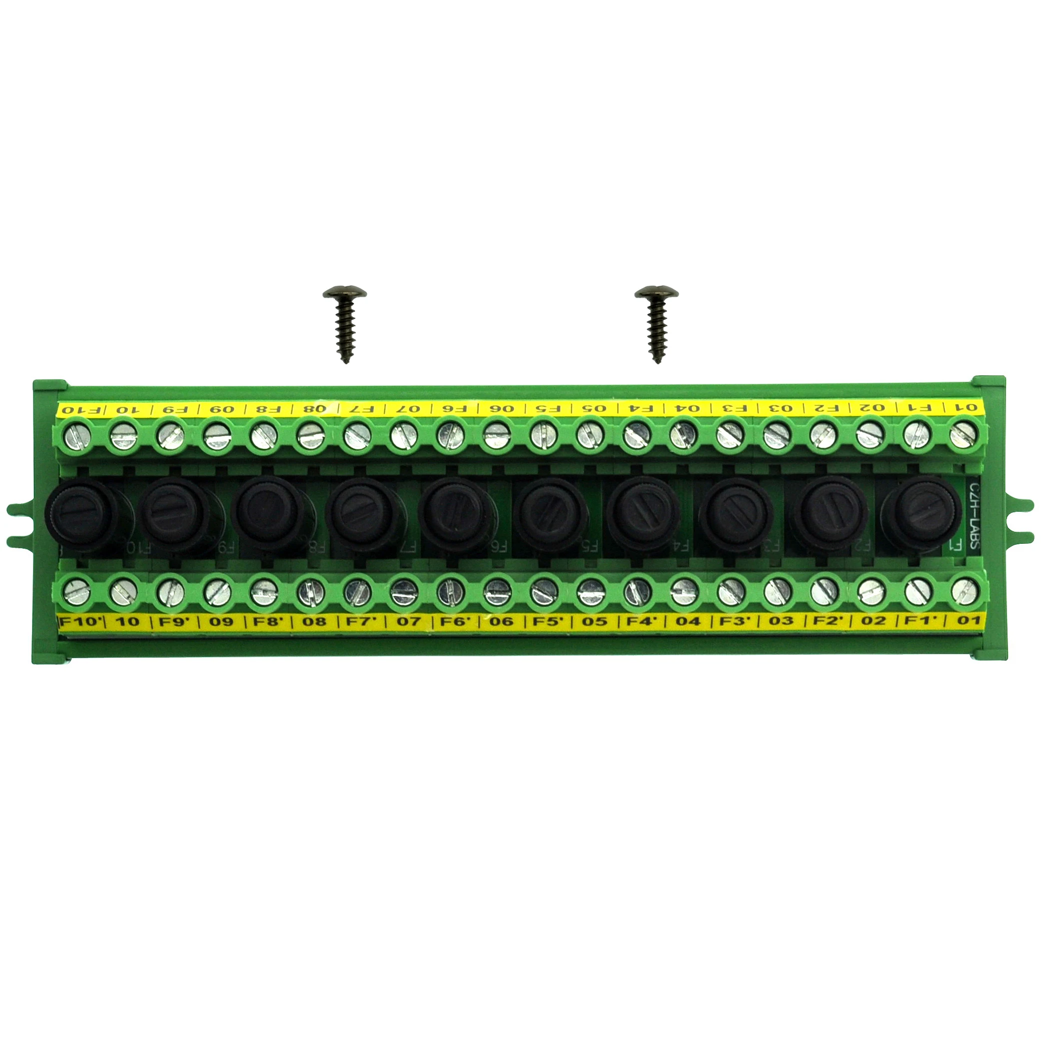 CZH-LABS Screw Mount 20 Position Screw Terminal Block Distribution Module with 10 Channel Fuse