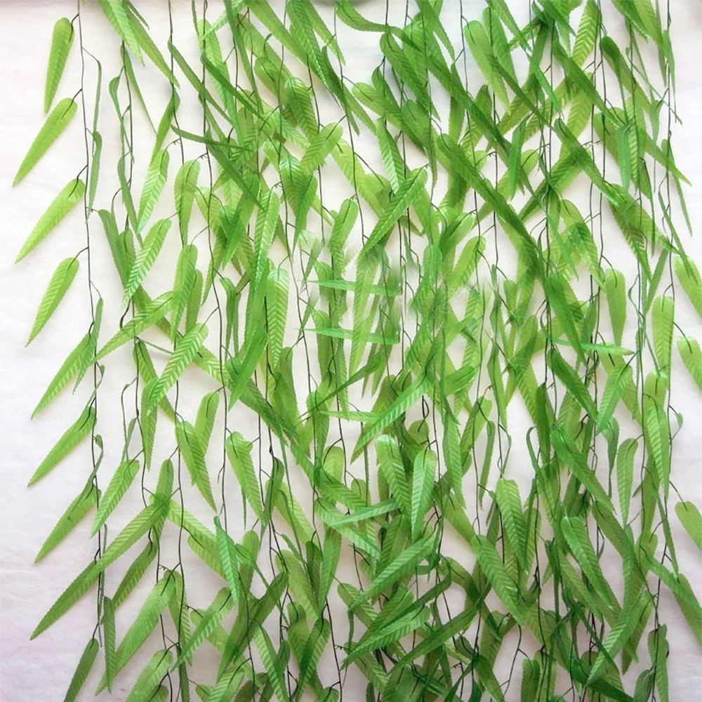

50pcs plastic artificial green vine 1.8m long plastic salix leaf vine
