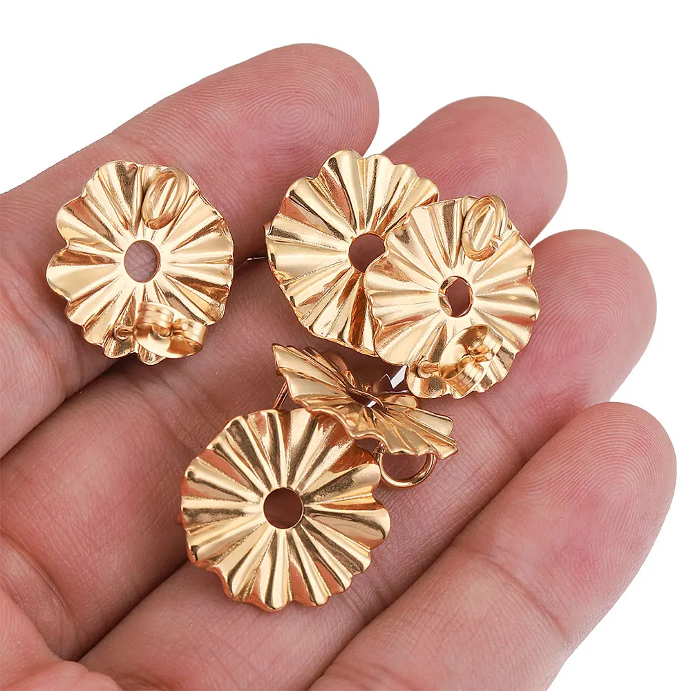 10 Stück Lot Edelstahl Gold Ohrringe Wellenblume Haken Beiträge Ohrringe Rückseite für DIY Schmuckherstellung Zubehör Großhandel Bulk – Detail 6