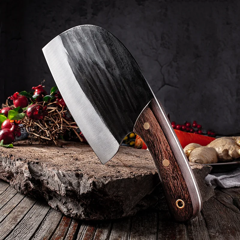 Handmade Forged Butcher Full Tang Cleaver Carbon Steel Kitchen Knives Chopping Slicing Knife Chinese Chef Cutter Gift Cover