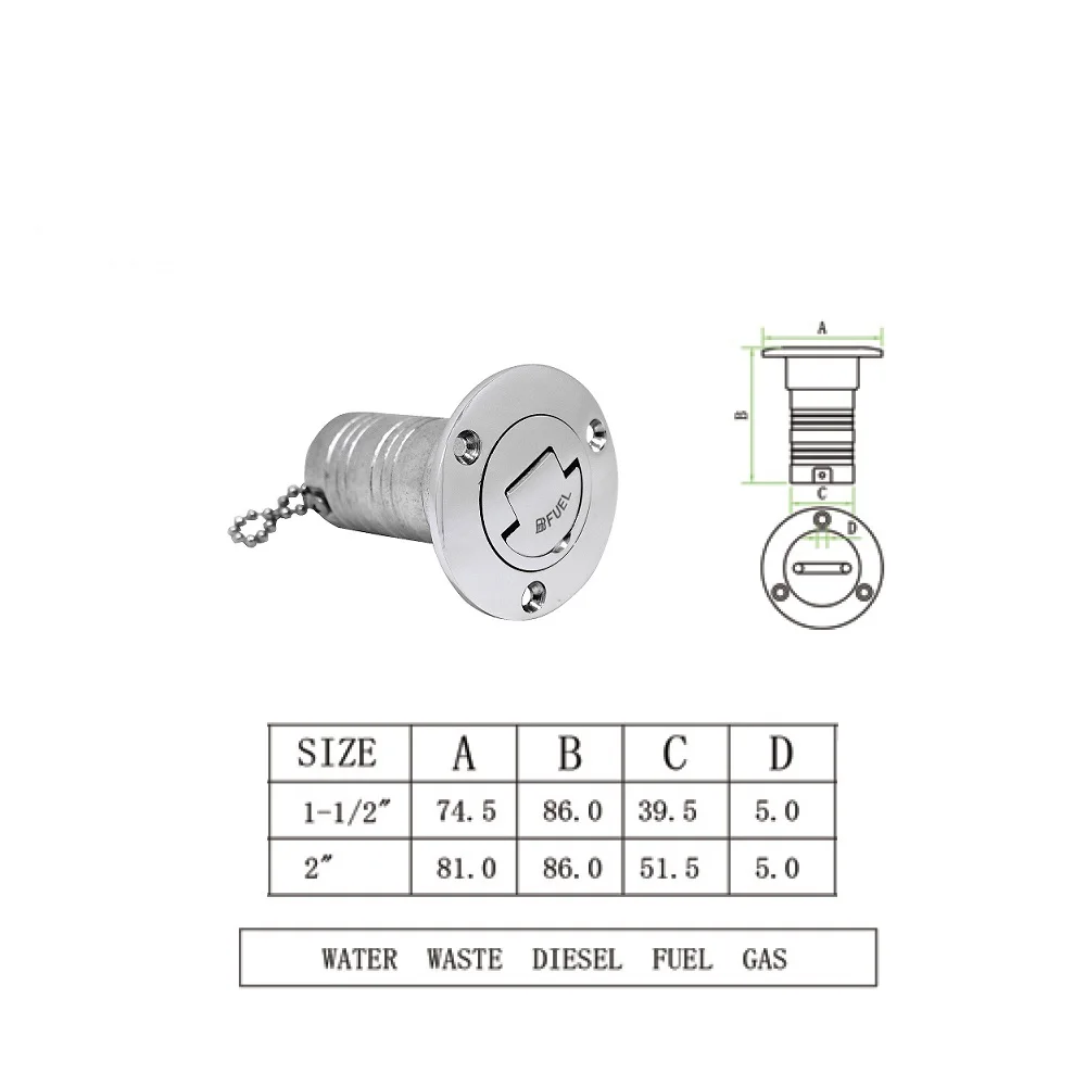 1PCS Deck Fill Filler 316 Stainless Steel Boat Marine Water Waste Diesel Fuel Gas 38mm Mirror Polish Boat Fuel Filler