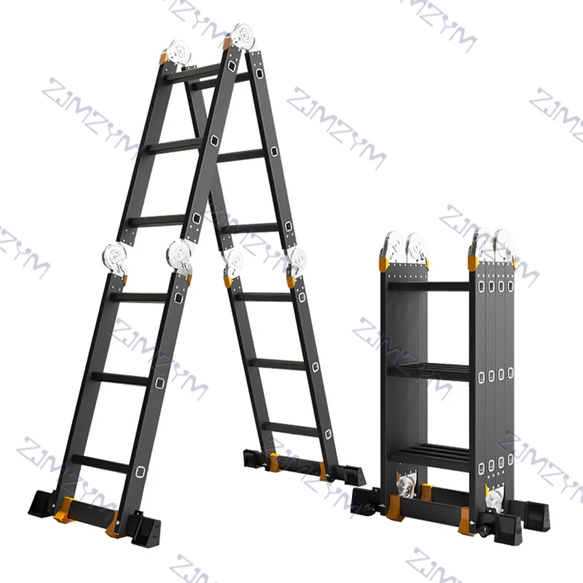Multi-zweck Klapp Leiter Aluminium Legierung Teleskop Leiter Engineerin Fischgräten Leiter Verdicken 4mm Gerade Leiter 3,7 m