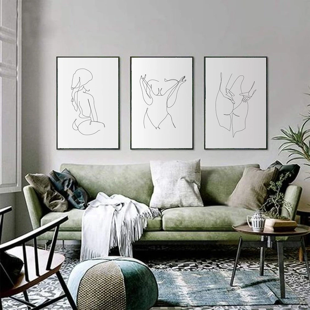 Female Nude One Line Art Drawing Picture Nordic Canvas Painting Wall Art Figure Woman Body Minimalist Posters and Print for Room