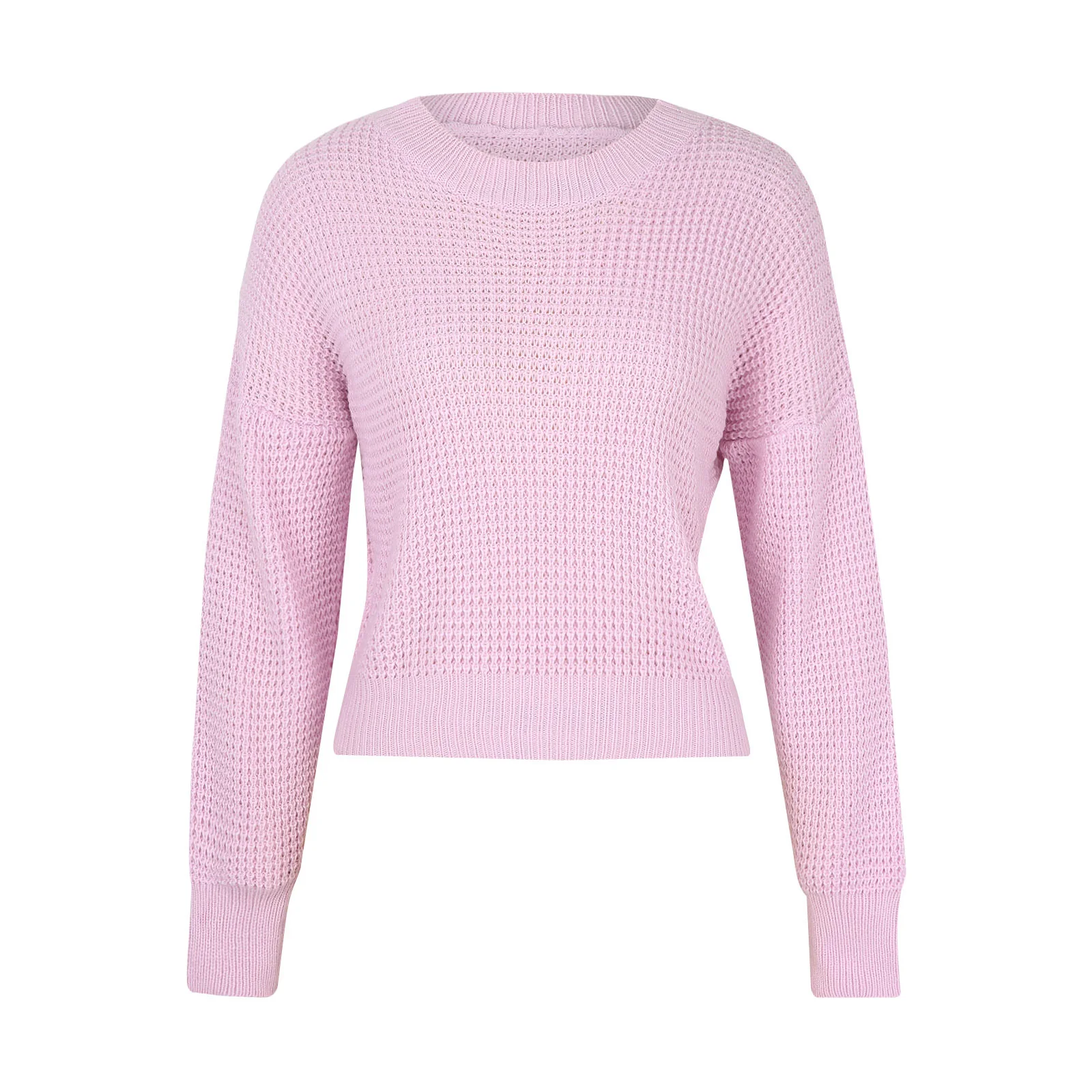 Female Knitwear Round Neck Long Sleeve Sweater Knitted Tops  Solid Color Fashionable Warmth with Skirts and Pants Look Good