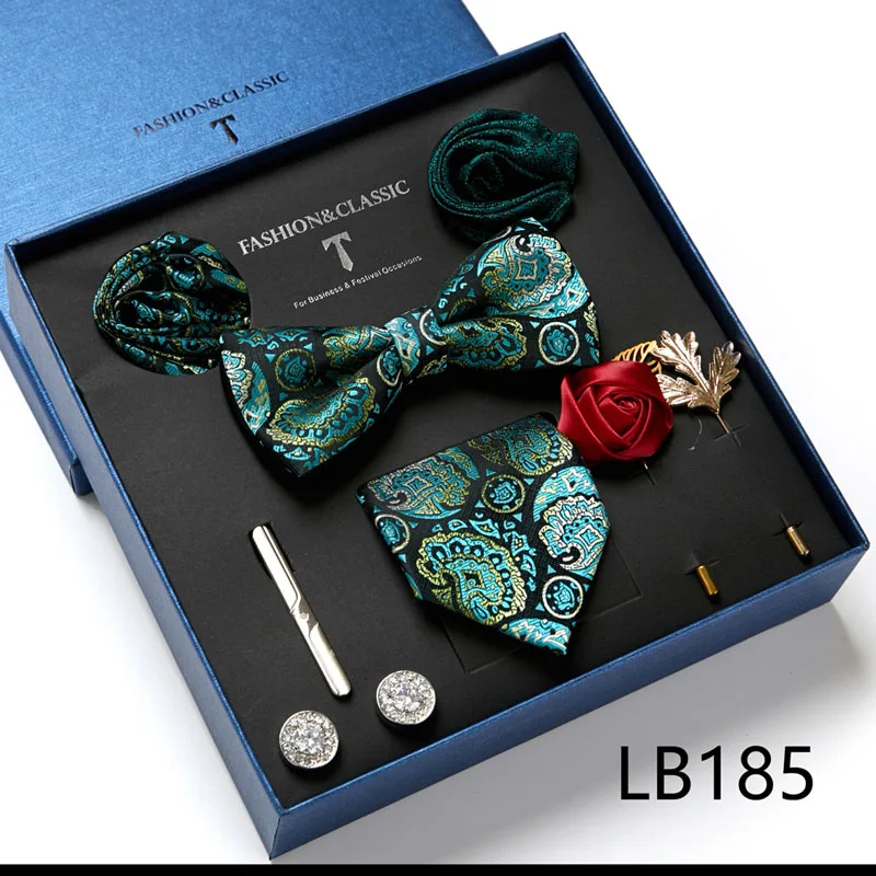 Hochwertige Geschenkbox für Feiertage, 7,5 cm, blaues Blumenmuster, Einstecktuch, Manschettenknöpfe, Krawattenclip, Krawatte für Herren, Geburtstagsgeschenk – Detail 23