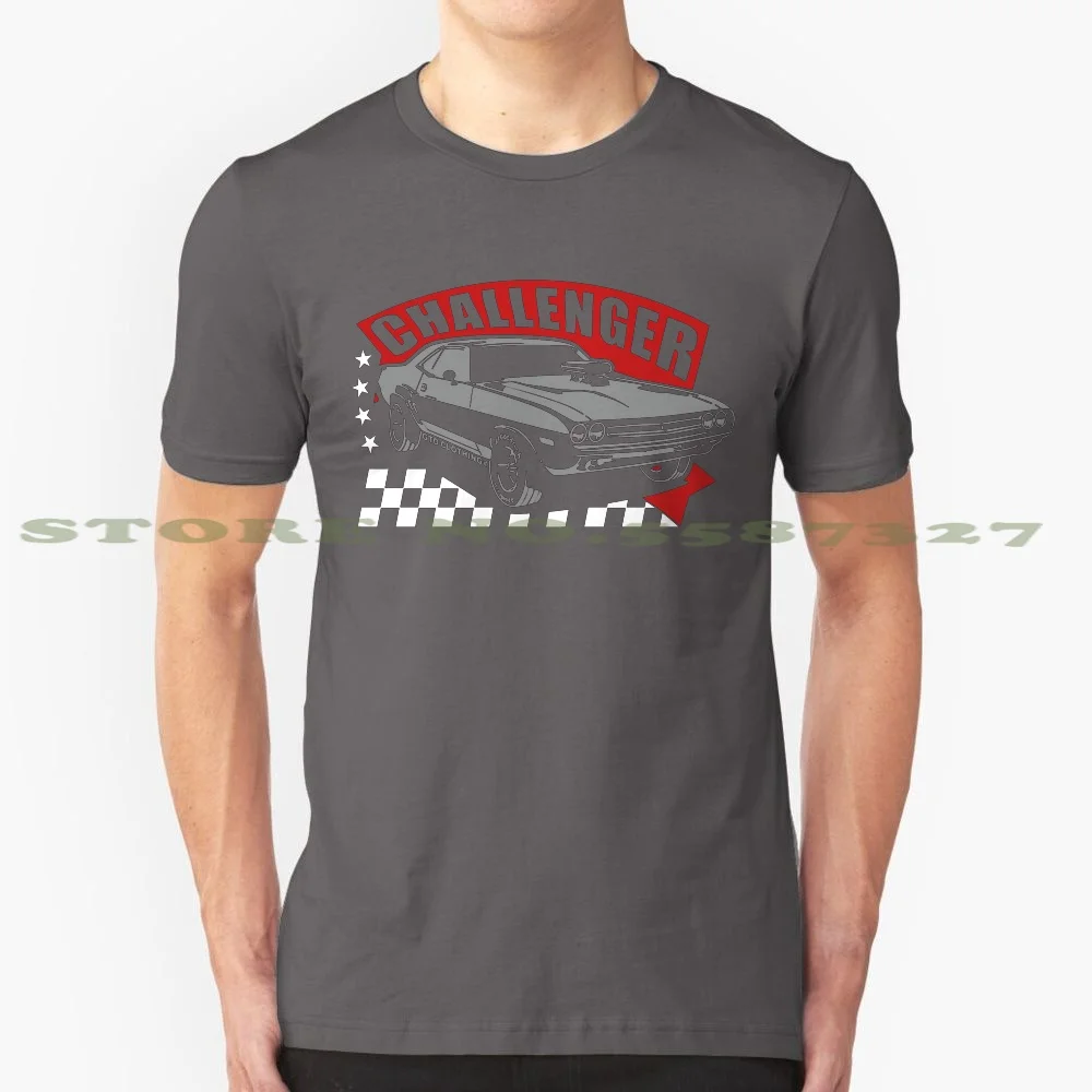 Challenger | Grey-Red-White 100% Cotton T-Shirt Challenger Charger Dart Demon Hemi Big Block Superbee Muscle Car American