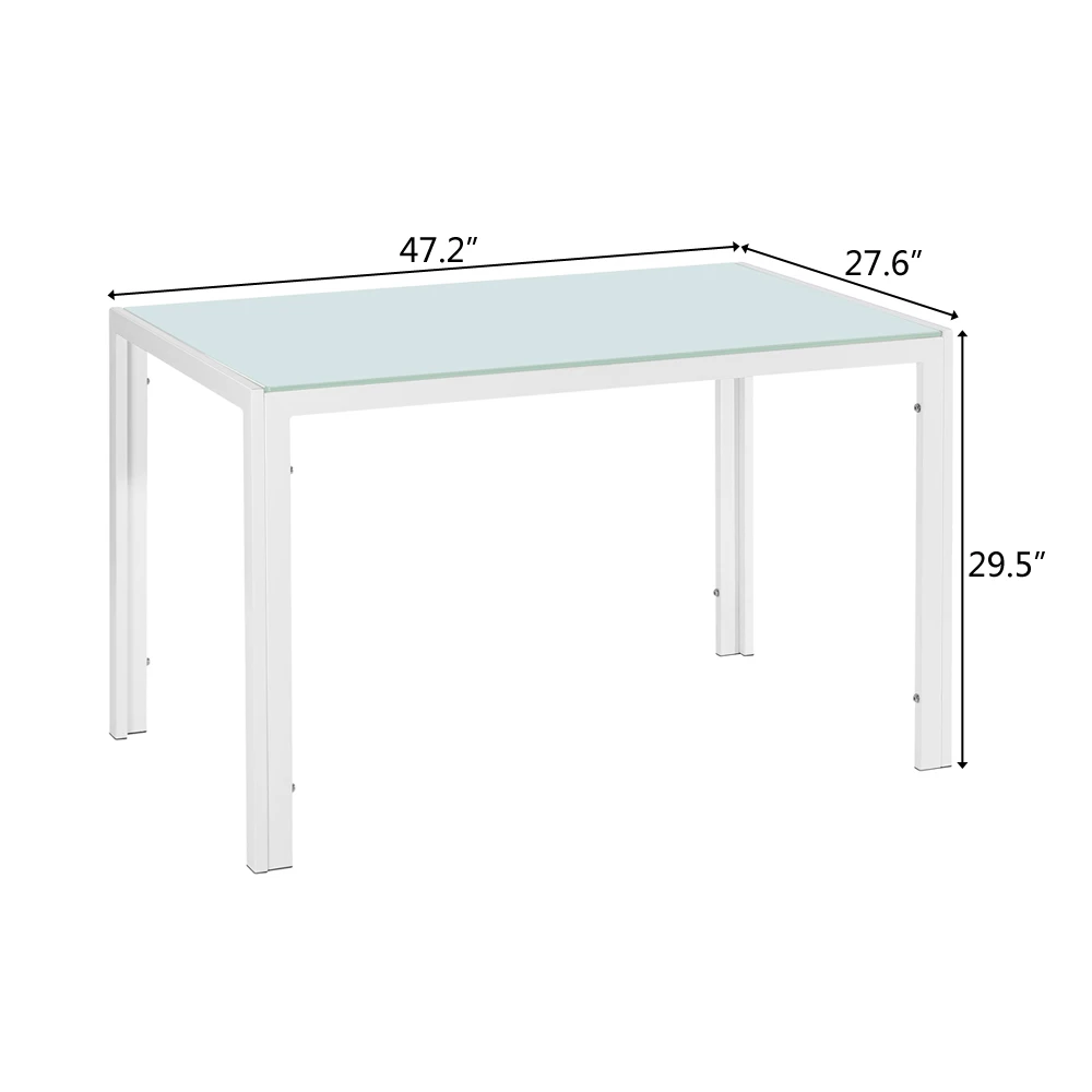 Dinner Dining Table Simple Assembled Tempered Glass&Iron 120*70*75CM Rounded Corner Design Environmentally Friendly White[US-W]