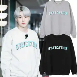 Moda Streetwear SUGA Staycation stampa Pullover maglione Kpop fan Harajuku felpa con cappuccio estetica per abbigliamento uomo donna