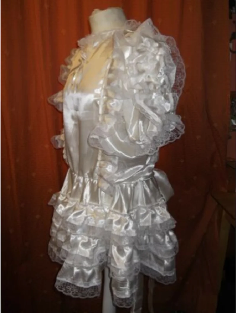 Sissy    Adulte Bébé  Unisexe  CD/TV  Fetish Ivoire En Satin Et Dentelle Blanche Robe