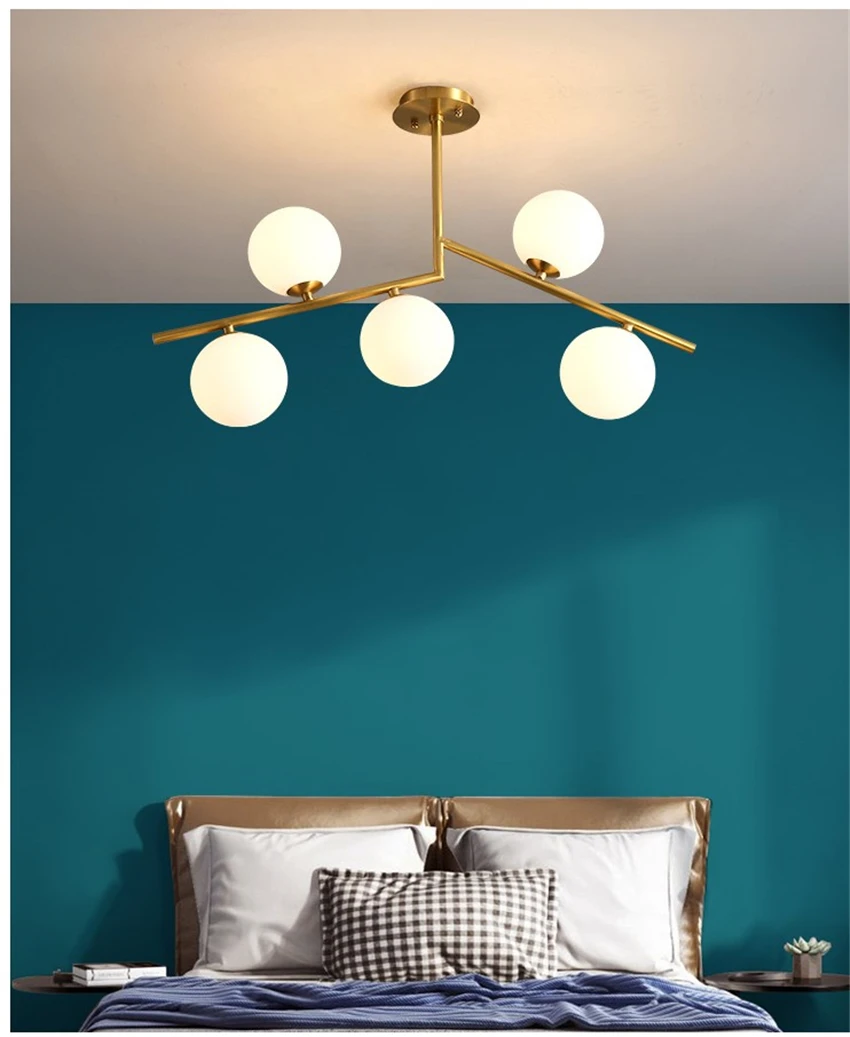 

Современные роскошные медные люстры для спальни, гостиной, спальни, кабинета, столовой, стеклянные лампы, модель комнаты, домашний декор, люстра