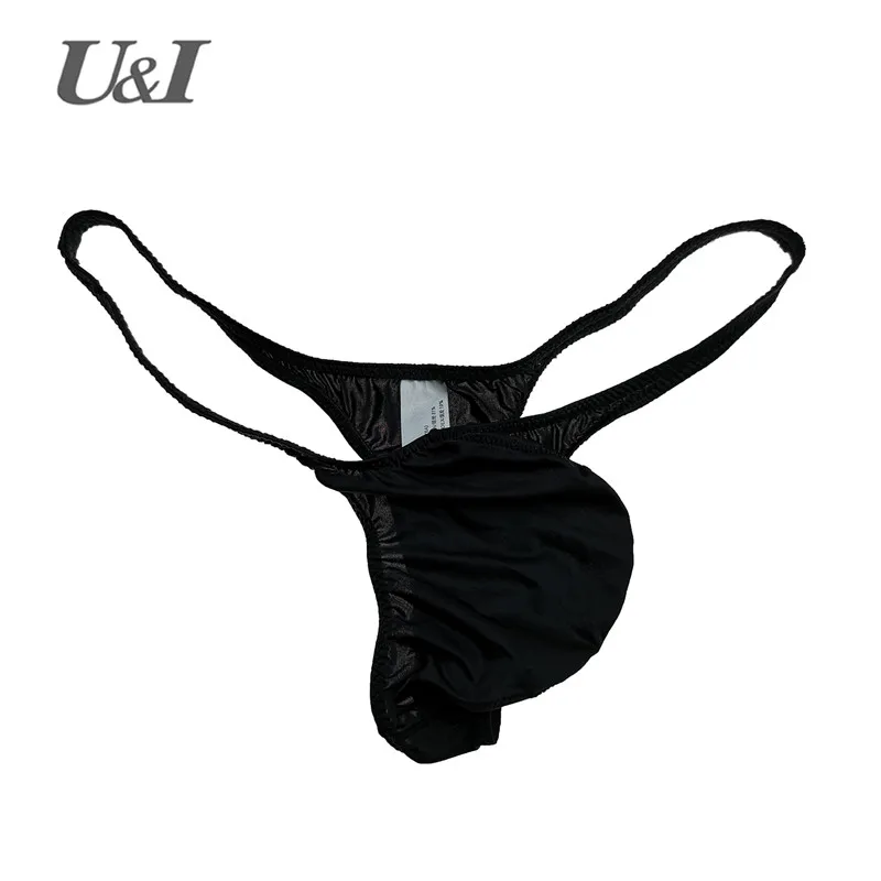 U&I sexy thong men\'s thin elastic nylon low waist scrotum pocket pouch bikini men\'s T pants