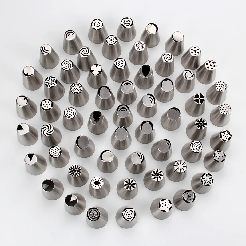 MRF 59pcs Stainless Steel 304 Russian Piping Nozzles DIY Cake Cupcake Icing Tips Set