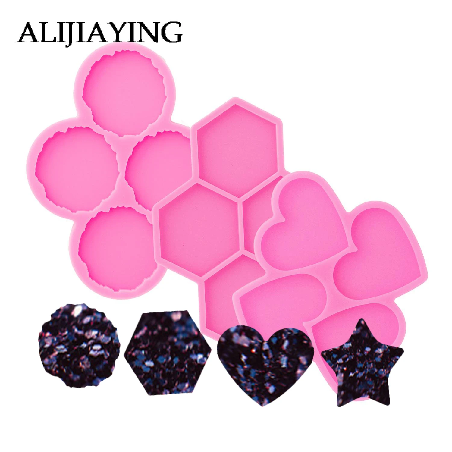 DY1026 Super Shiny 1.7in Circle/Star/Heart/Hexagon/Square/irregular Round Phone Grip Resin mold For Phone Case Decoration