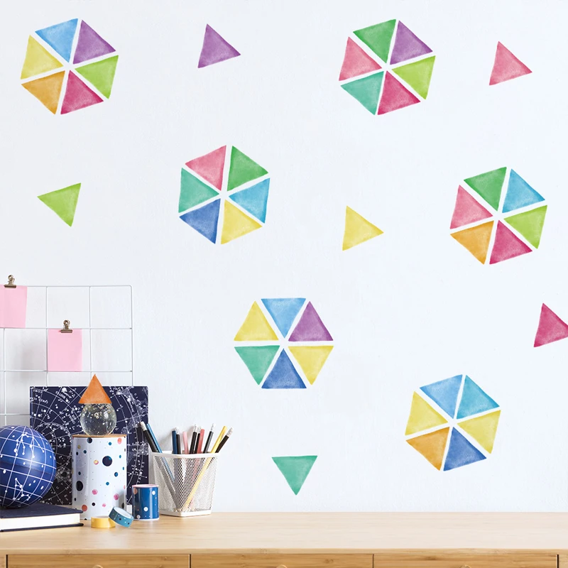 PA151 Creative Triangles Colorful Wall Stickers Children Room DIY Watercolor Triangles Wall Decals Girl Favors Decoration Art