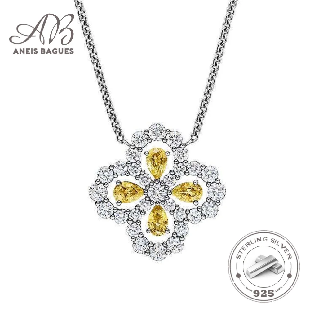 

Aneis Bagues 100% 925 Sterling Silver Sparkling Topaz High Carbon Diamoind Flower Pendant Neckalce For Women Party Fine Jewelry