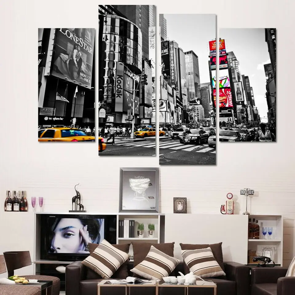 

4 шт., настенные картины без рамки, Нью-Йорк