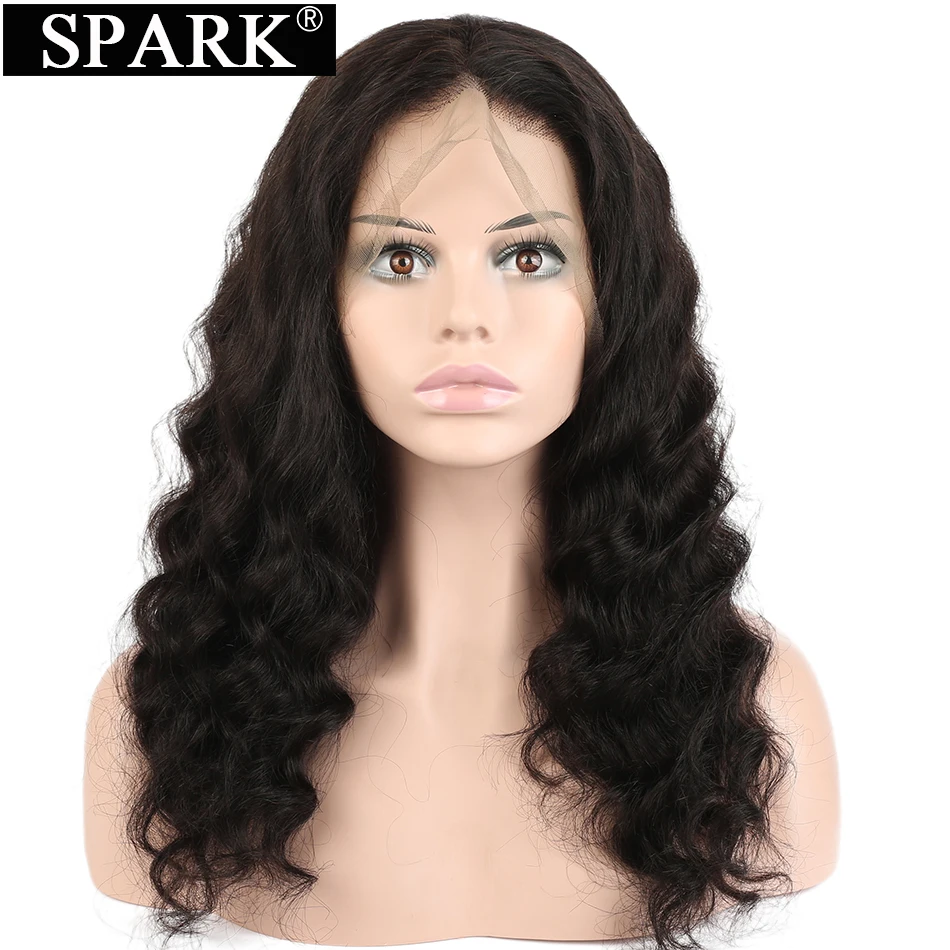 Spark-peruca brasileira com cabelo humano, 13x1, lace wig remy, fios ondulados profundos, parte frontal pré-selecionada