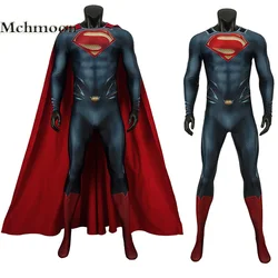 Adult Superhero Clark Jumpsuit Halloween Cosplay Steel Of Man Costume Kent Bodysuit Printing Zentai Red Cloak