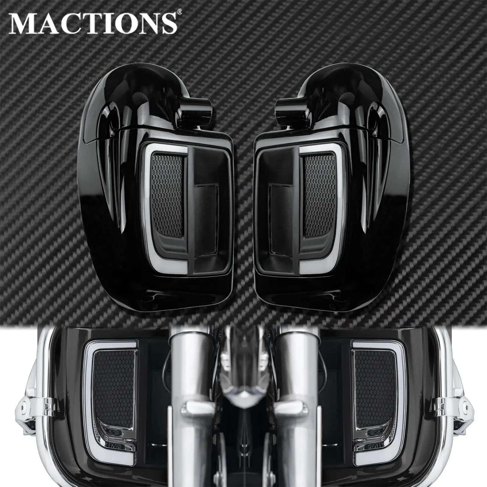 Lower Leg Warmer Vented Fairing Glove Box+LED Fairing Lower Grills Light +Solid Plates Radiator Grill For Harley Touring FLHTK