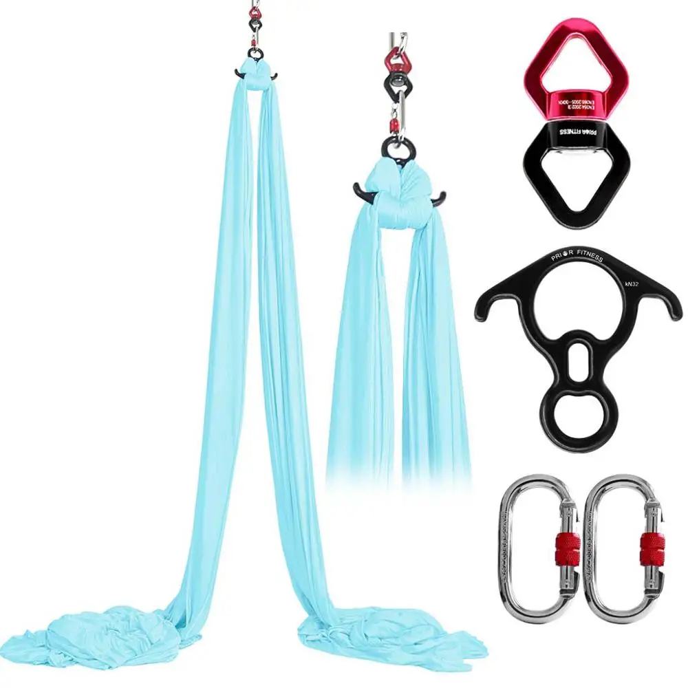 

PRIOR FITNESS 12 Meters Yoga Aerial Silks Set Medium Stretch Hammock Trapeze Inversion Fly Including Yoga Accessories