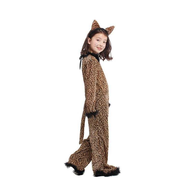 Animal selvagem leopardo traje cosplay para meninas, macacão fantasia, festa de carnaval halloween, roupas de desempenho, crianças