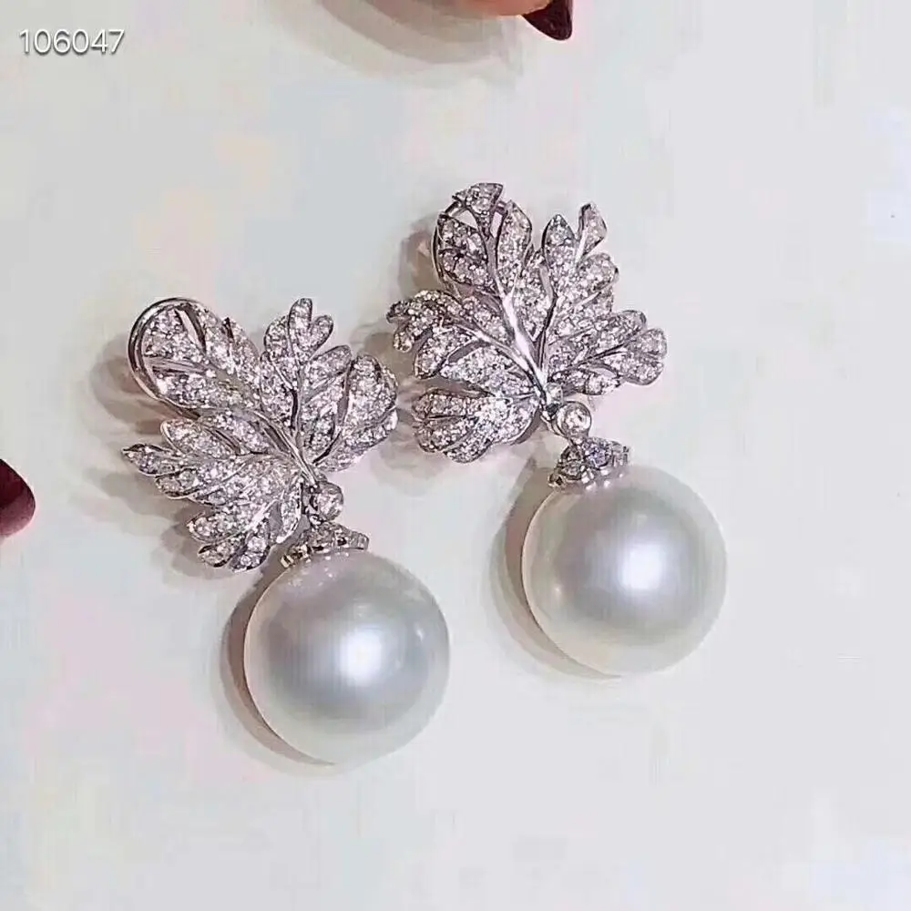 Pure 925 Sterling Silver Fine Jewelry Fresh Water White 9-10mm Round Pearl Dangle Earrings for Women Fine Pearl Earrings