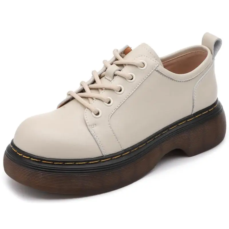 

New Women Oxfords Fashion Casual Leather Shoes British Woman Round Toe Lace Up Daily Leisure Party Shoes Lady Girl Martin Shoes