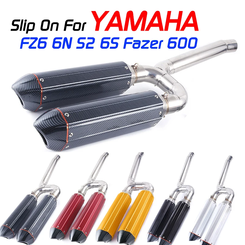 

Slip On For Yamaha FZ6 FZ6N S2 FZ6S Fazer 600 Exhaust Motorcycle Carbon Exhaust Muffler Middle Pipe Full System